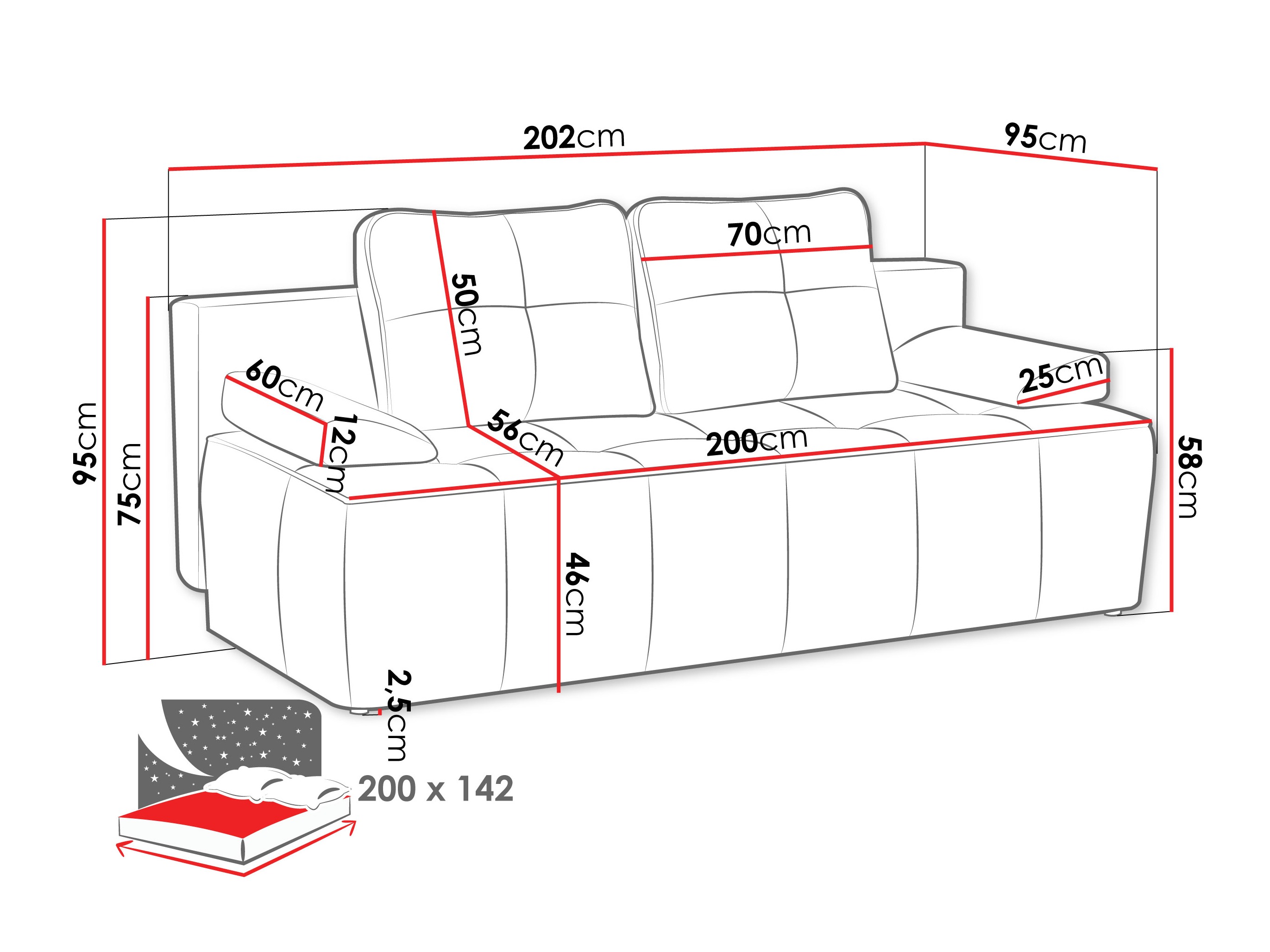Sofa na razvlačenje Vineland 175 (Mela 50)