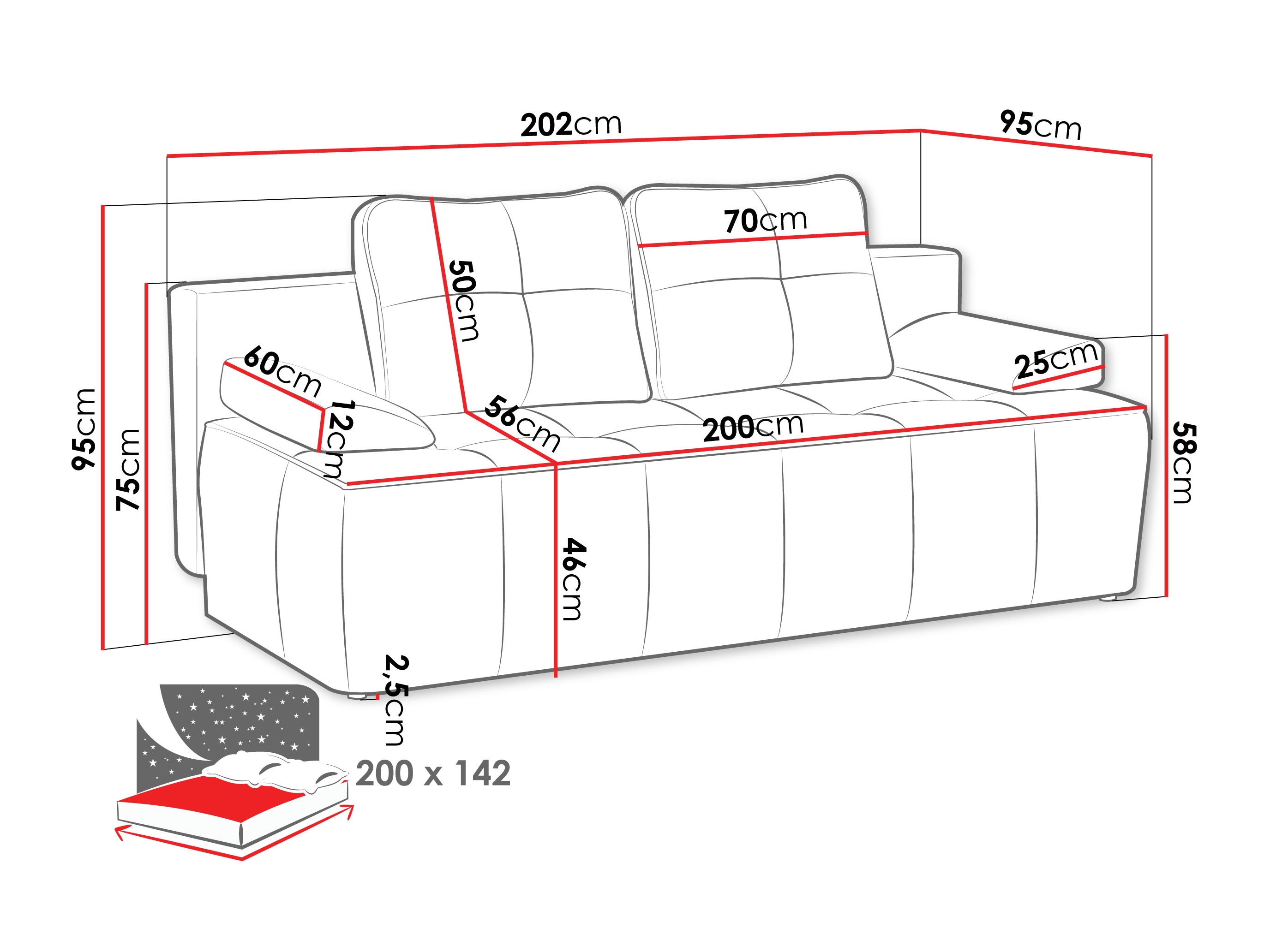 Sofa na razvlačenje Vineland 175 (Mela 95)