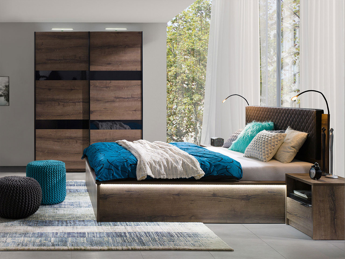 Set spavaća soba Fivelbo 119 (Manastirski hrast + Crna visoki sjaj)