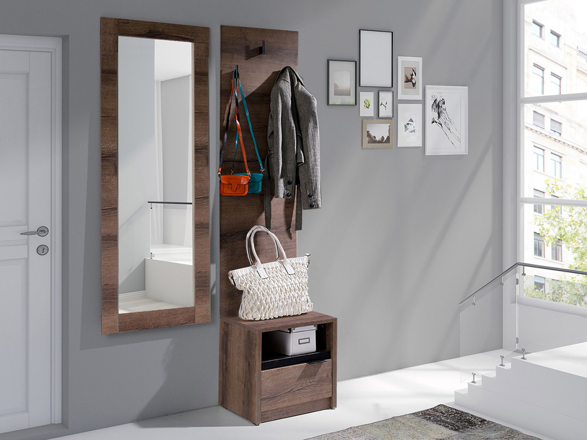 Set za hodnik Fivelbo 118 (Manastirski hrast + Crna visoki sjaj)