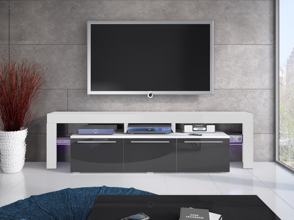 TV komoda Arbor (Belo + Sjajna siva)