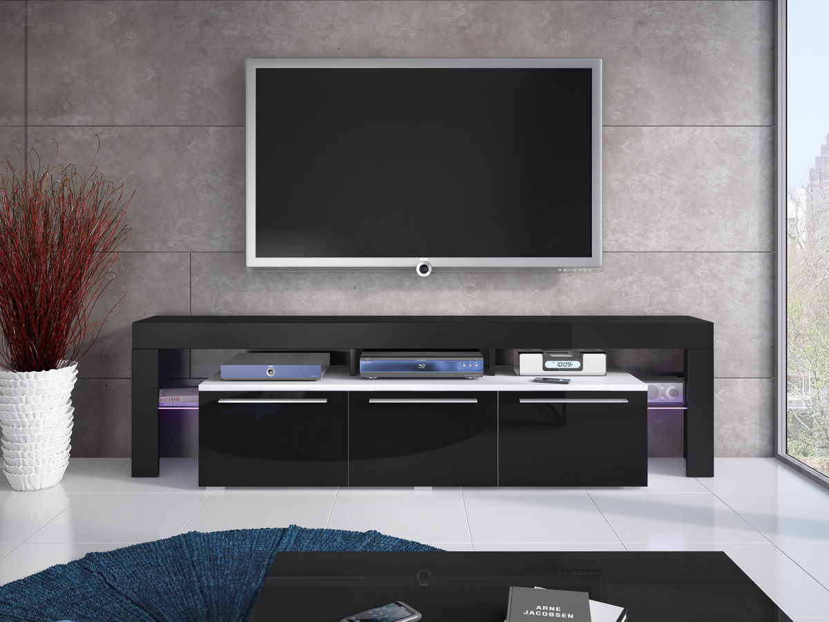TV komoda Arbor (Belo + Sjajno crna)