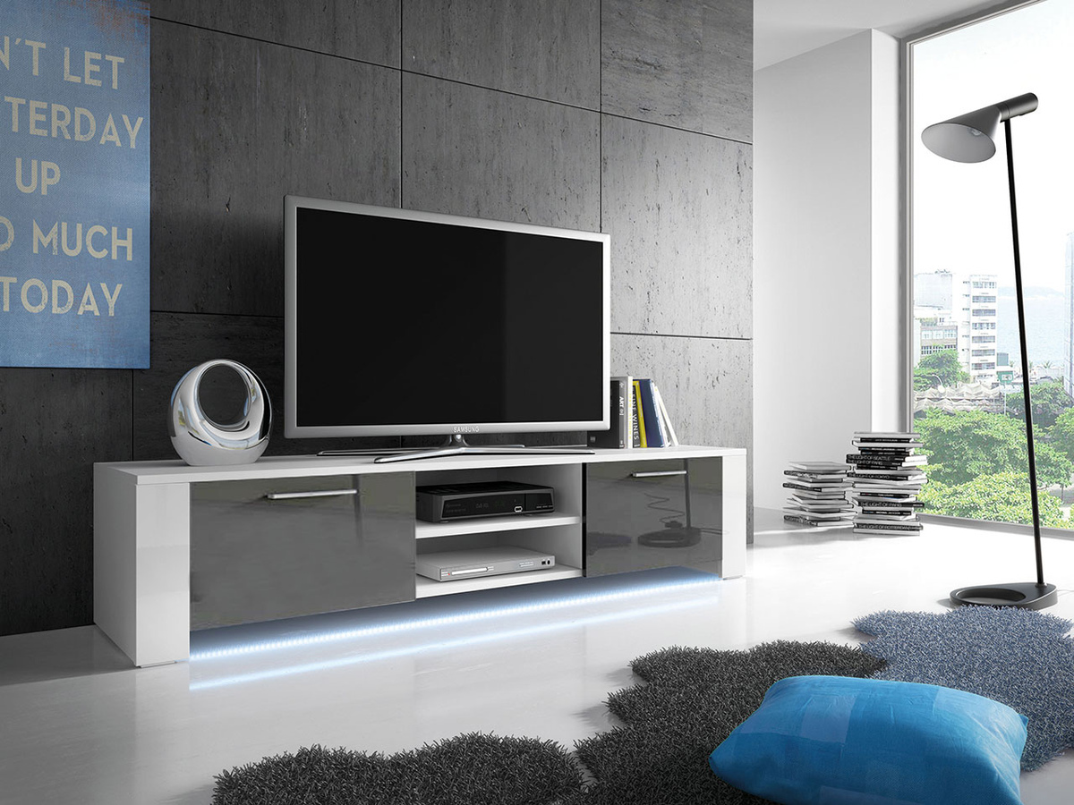 TV komoda Uva II (Belo + Sjajna siva)