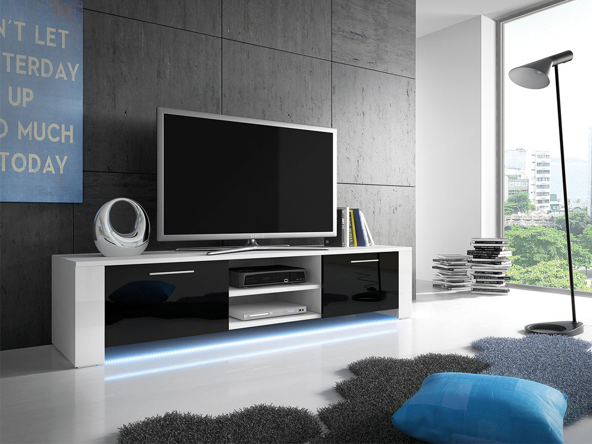 TV komoda Uva II (Belo + Sjajno crna)