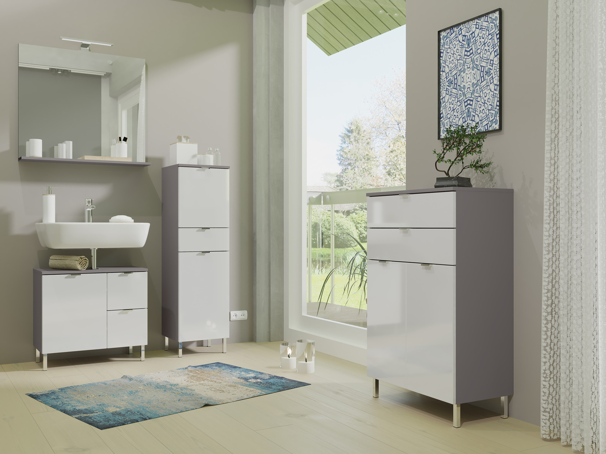 Samostojeći ormarić sa umivaonikom Lomcamo 100 (Sjajno belo+ Graphite)