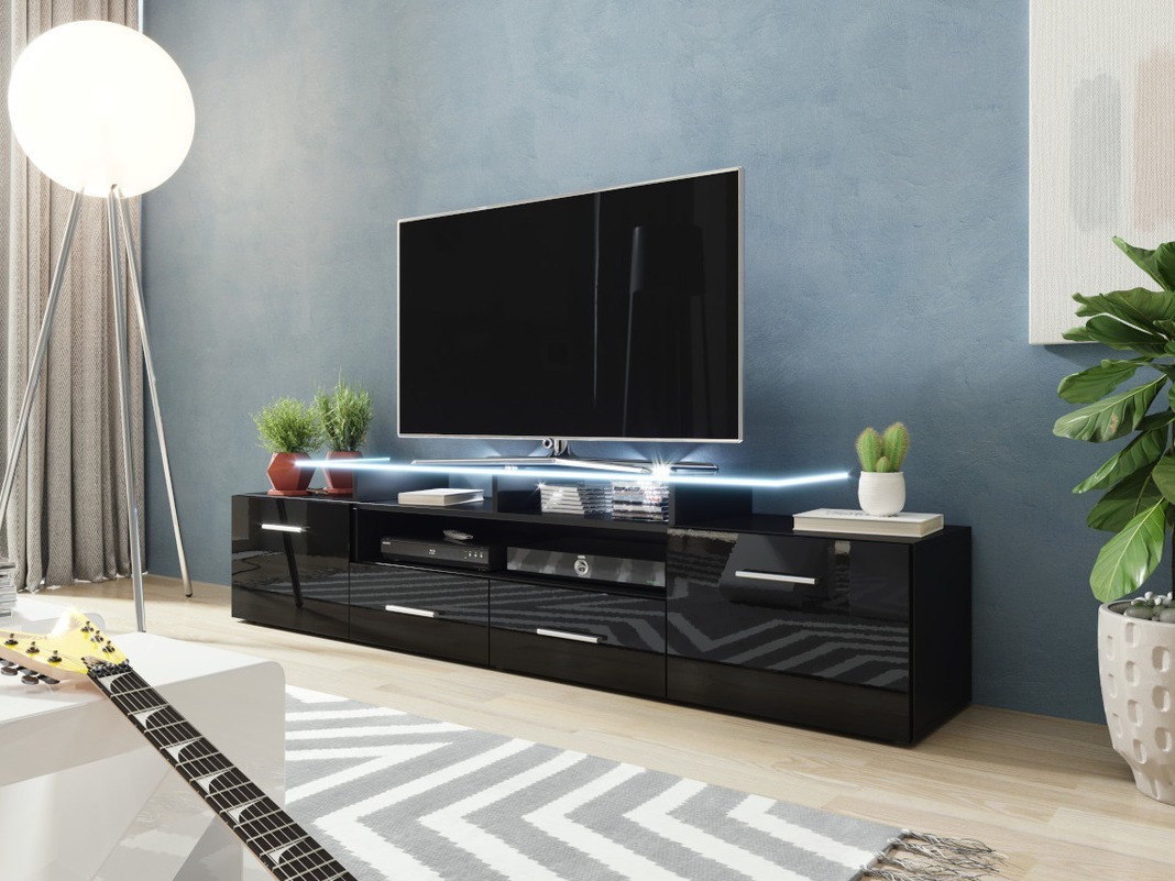 TV komoda Charlotte 117 (Crno + Sjajno crna)