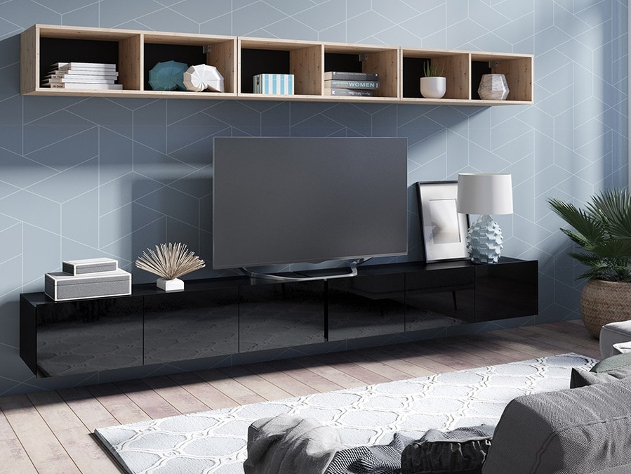 Set za dnevnu sobu Tivdalu 153 (Crno + Sjajno crna + Artisan hrast)