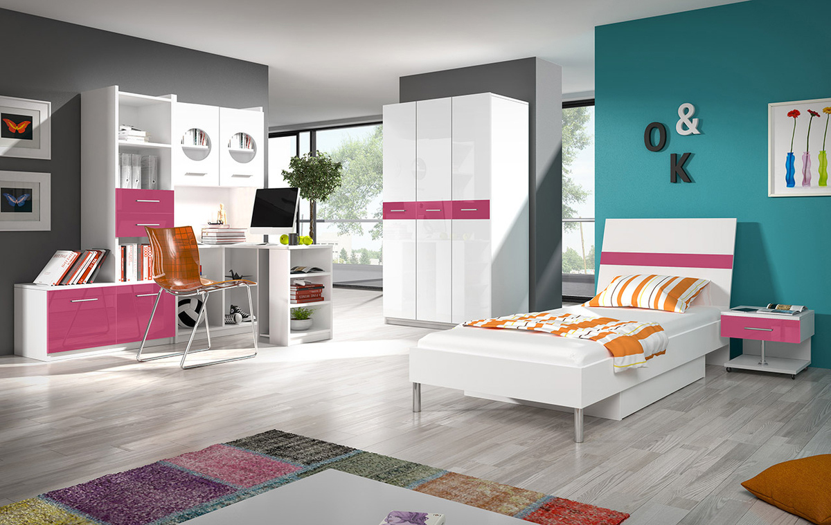 Ormar Campus (Belo + Sjajno belo + Sjajno ružičasta)