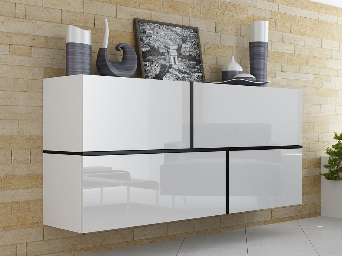 Zidni ormarić Charlotte 100 (Belo + Sjajno belo + Crno)