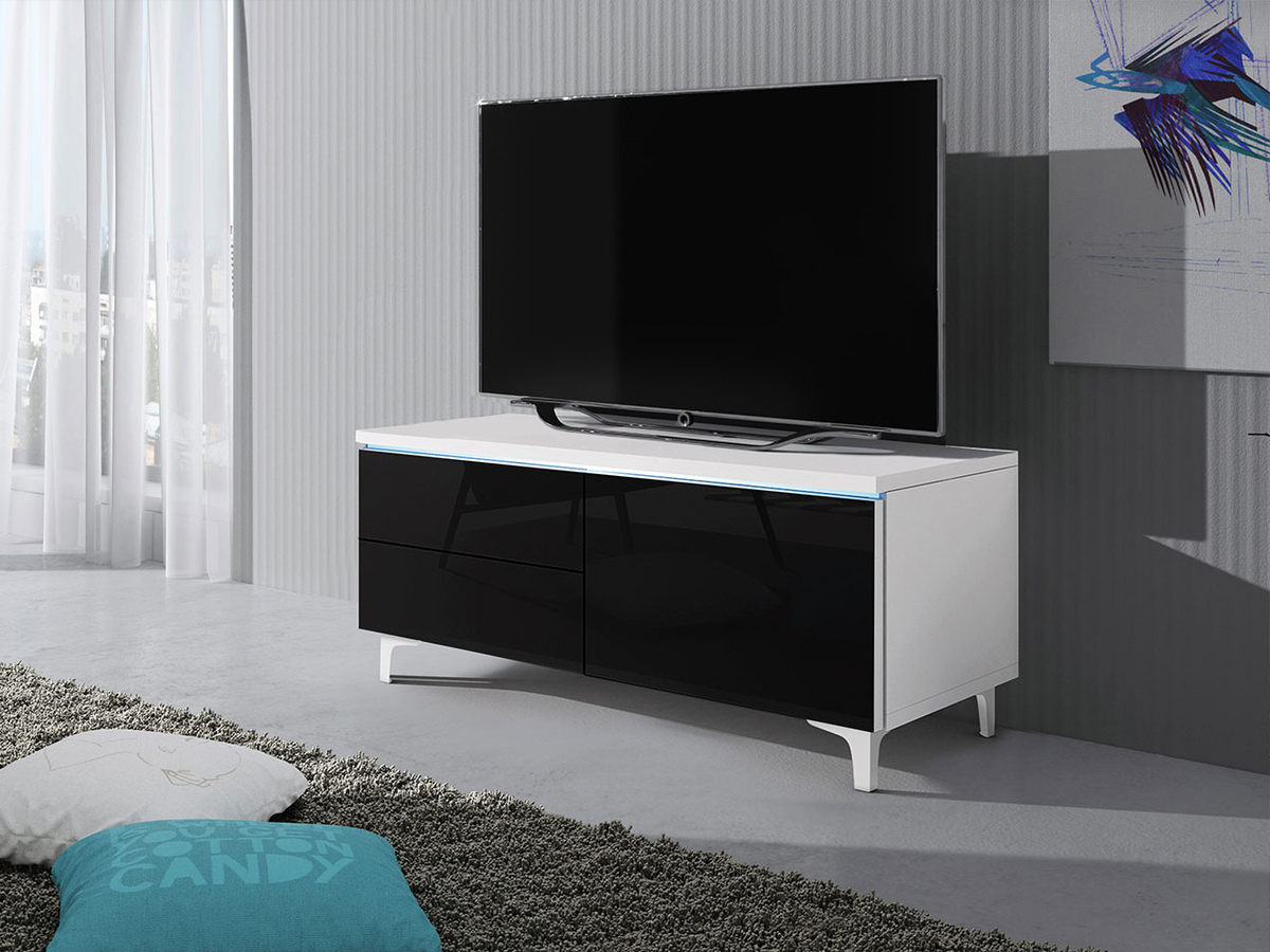 TV komoda Uva IV (Belo + Sjajno crna)