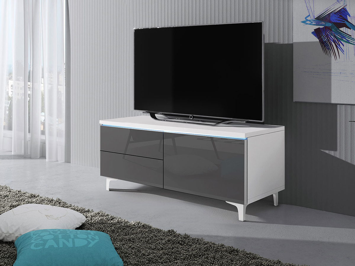 TV komoda Uva IV (Belo + Sjajno siva)