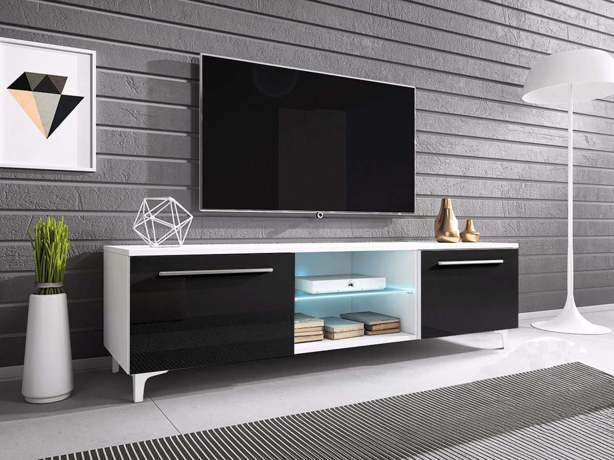 TV komoda Uva V (Belo + Sjajno crna)